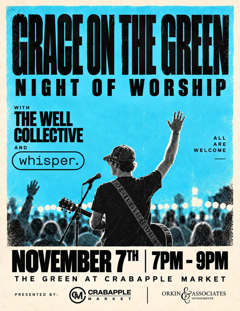 Flyer for Grace on the Green, a night of worship on the Green at Crabapple Market
