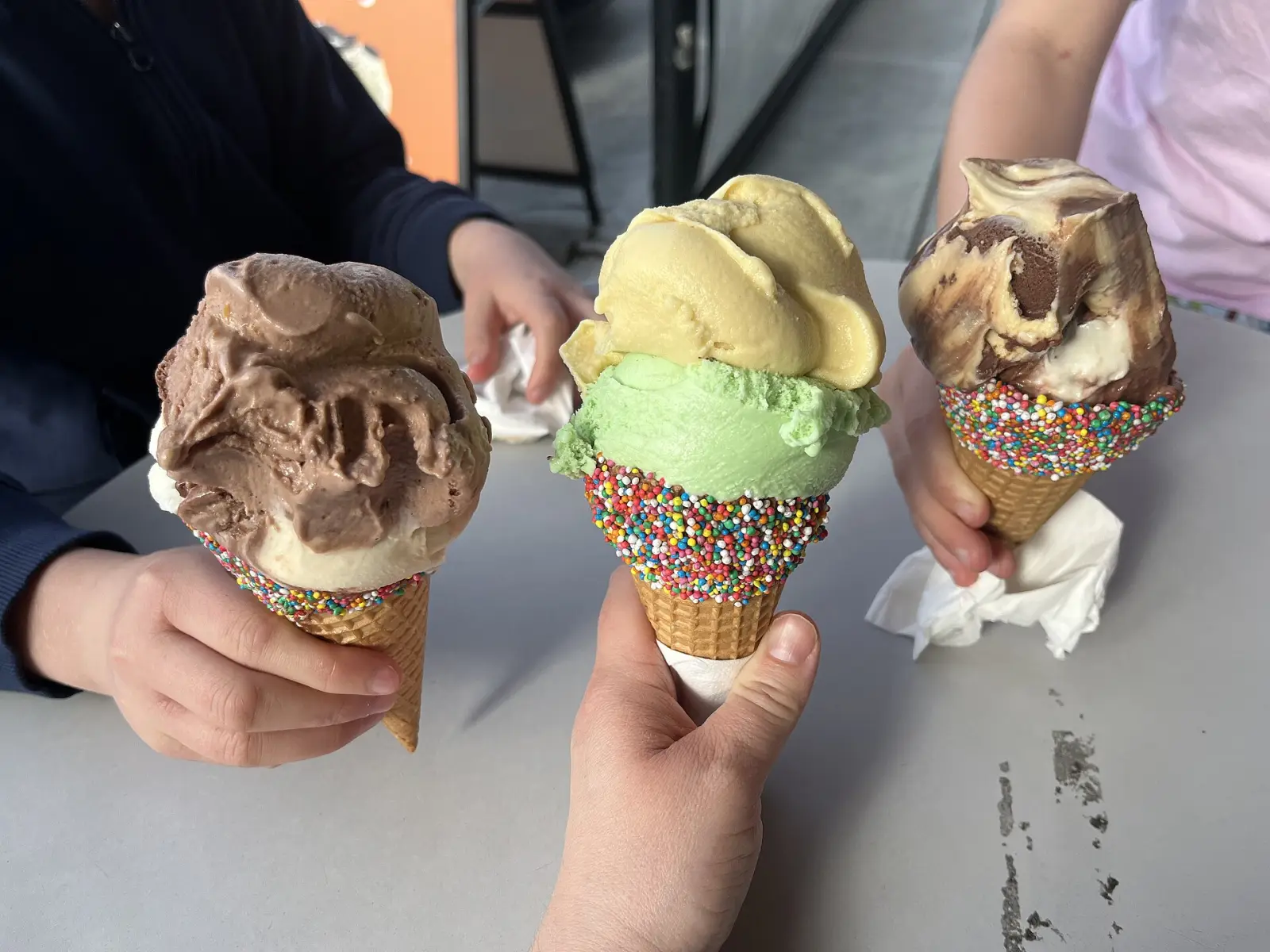 Ice cream in cones. The photo was not taken at a Milton shop.