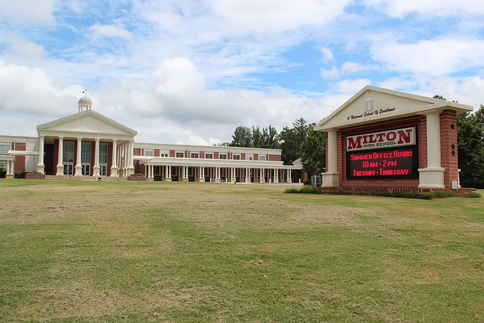 The front of Milton High School on Birmingham Highway in Crabapple