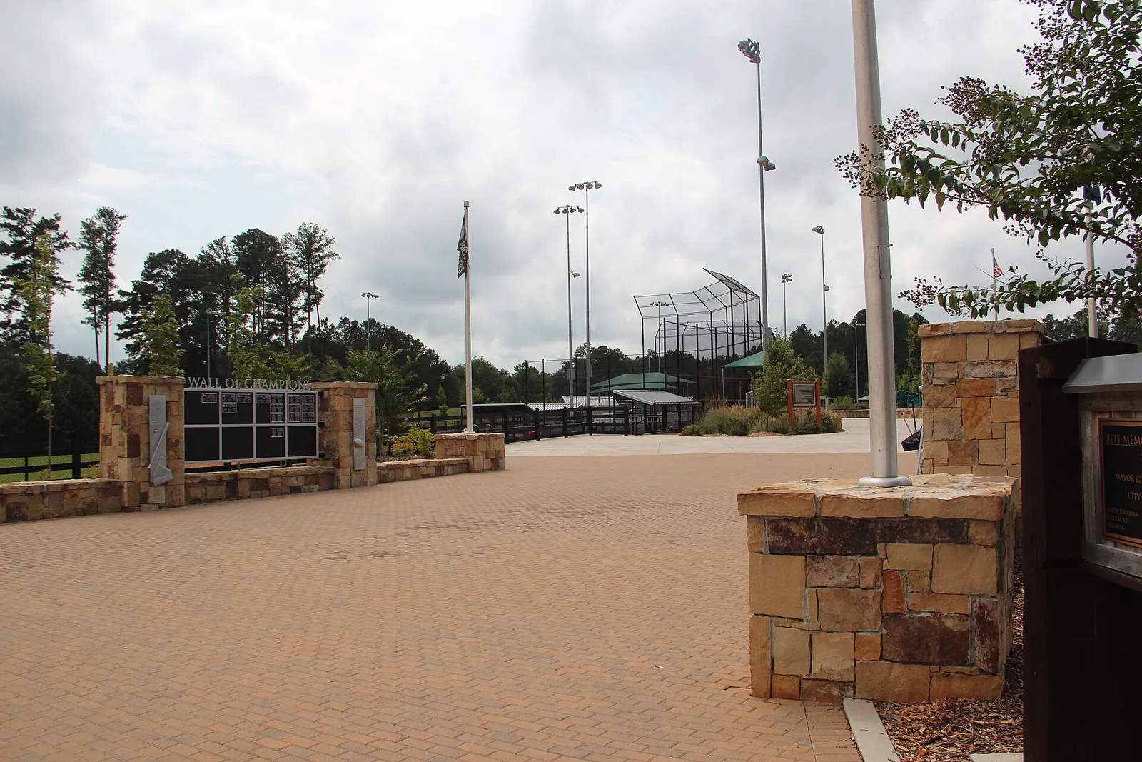 The Wall of Champions and ballfields at Bell Memorial Park in the Hopewell area of Milton.