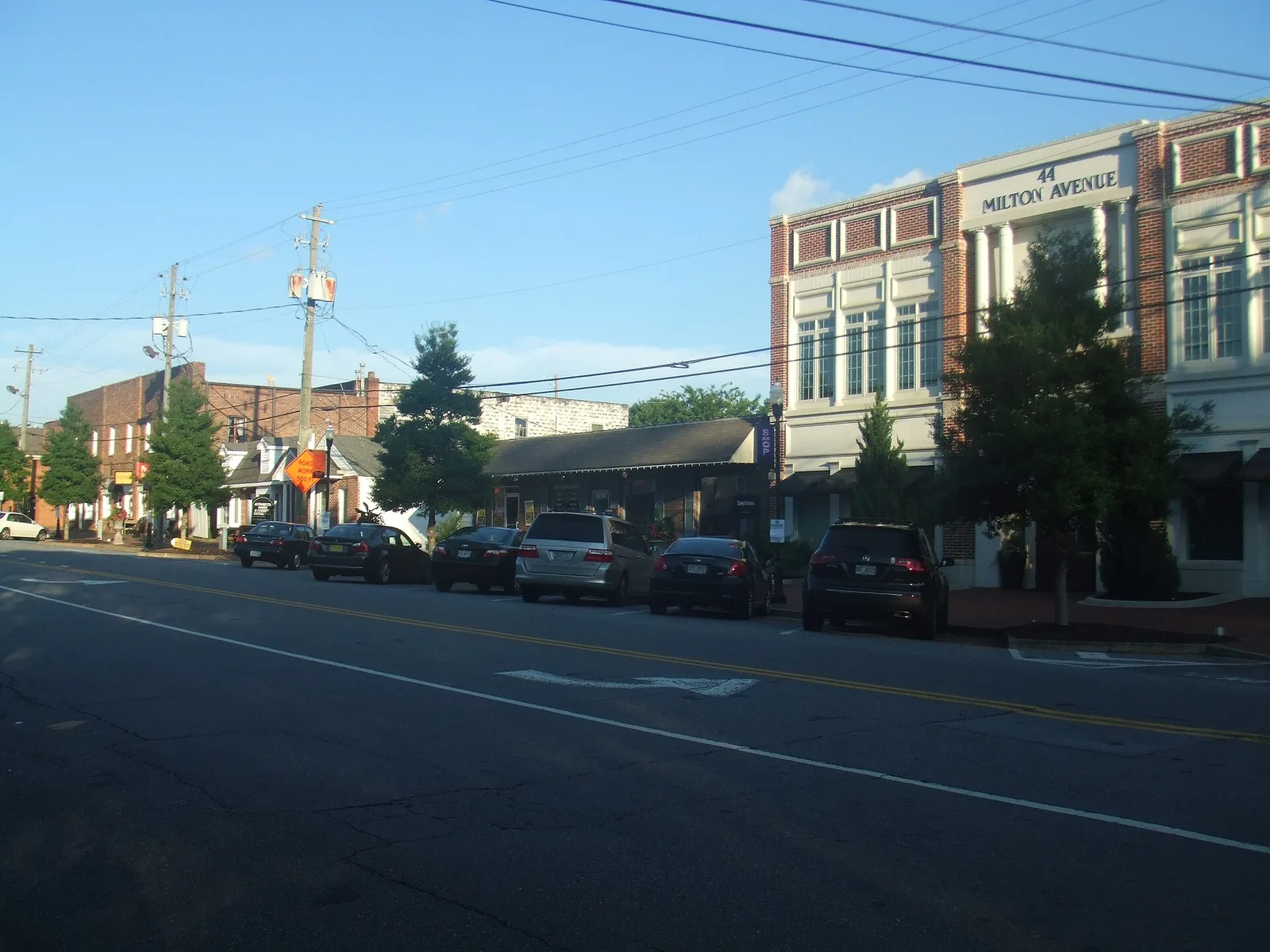 Downtown Alpharetta, about half a mile southeast of the school