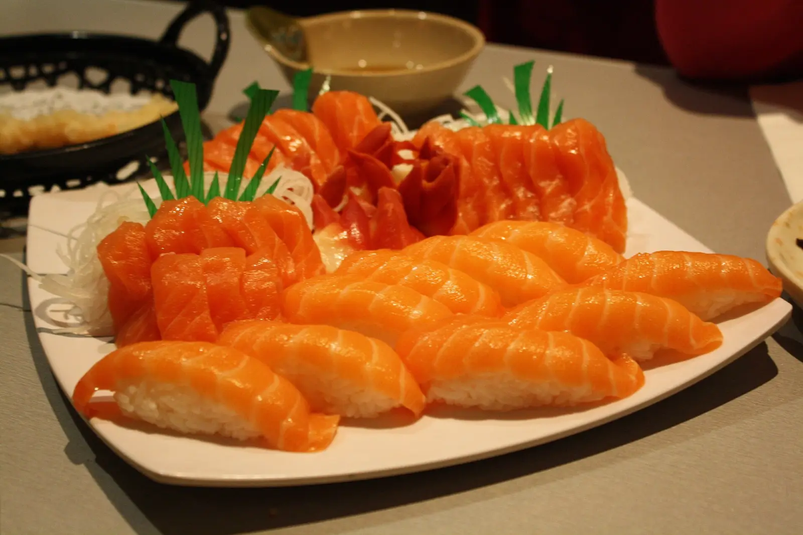 A platter of salmon sushi and sashimi. The photo was not taken at a Milton restaurant.